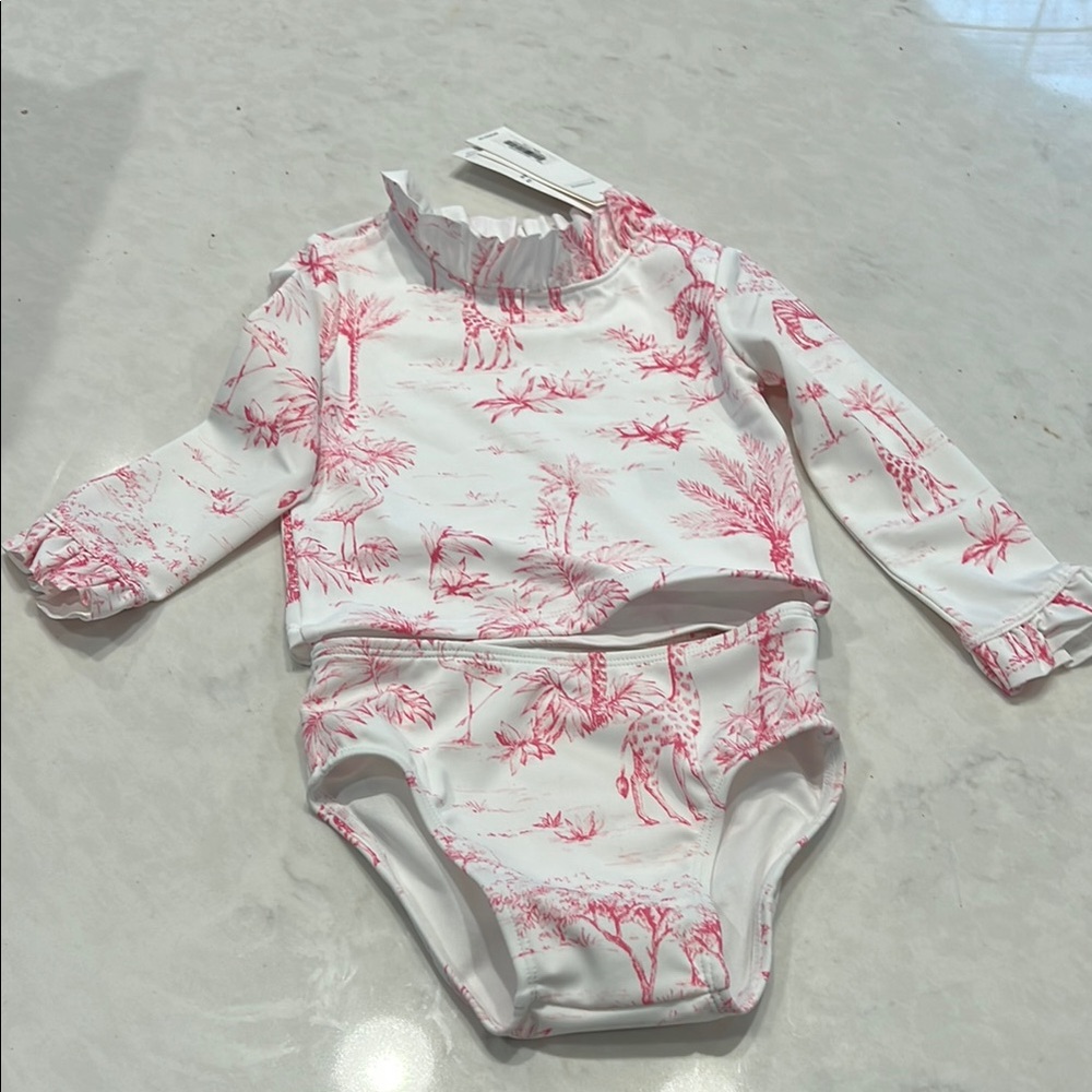 Pink and White Long Sleeve Swimsuit Set Janie and Jack new with tags 2 pieces
